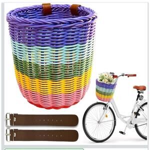 Pretty Cute Kids Bike Basket Front,Rainbow Bicycle Basket for Girls